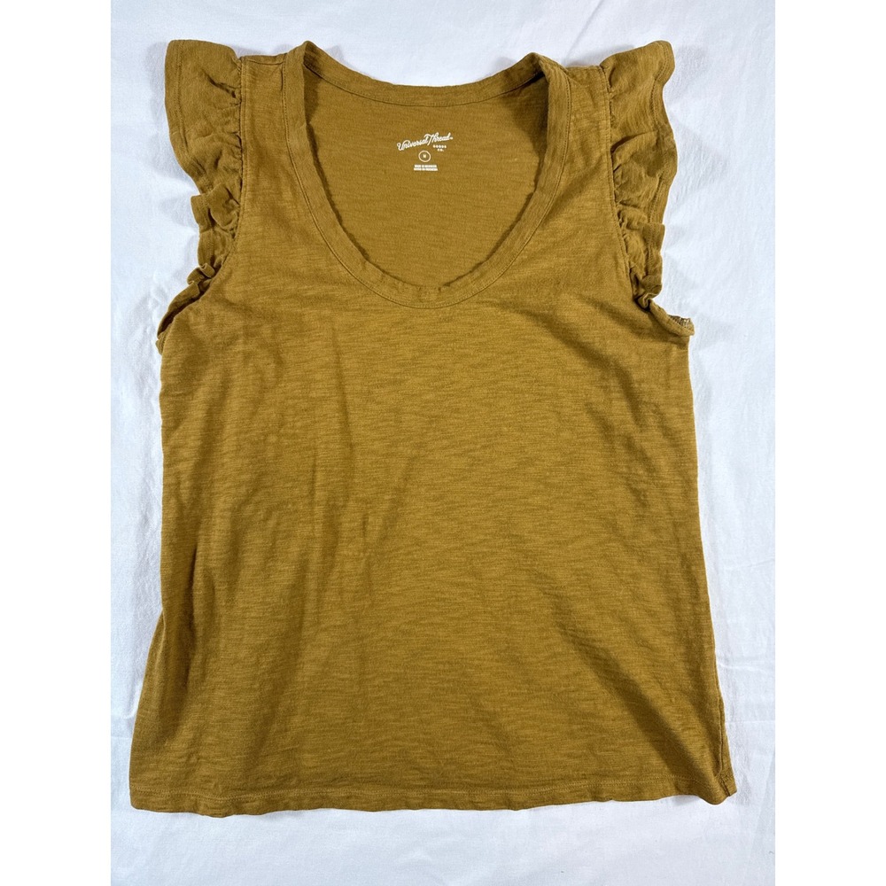 Universal Thread Womens Brown Ruffle Flutter Sleeve Cotton Tank Top